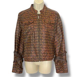 Vintage 90s - Y2K RocaWear Size L Women's Leather Logo Print Moto Jacket